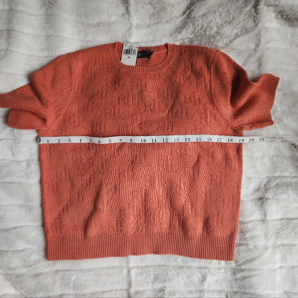 Ralph Lauren Sweater monogram jacquard Sweater short sleeves orange sz petite L - Picture 3 of 8